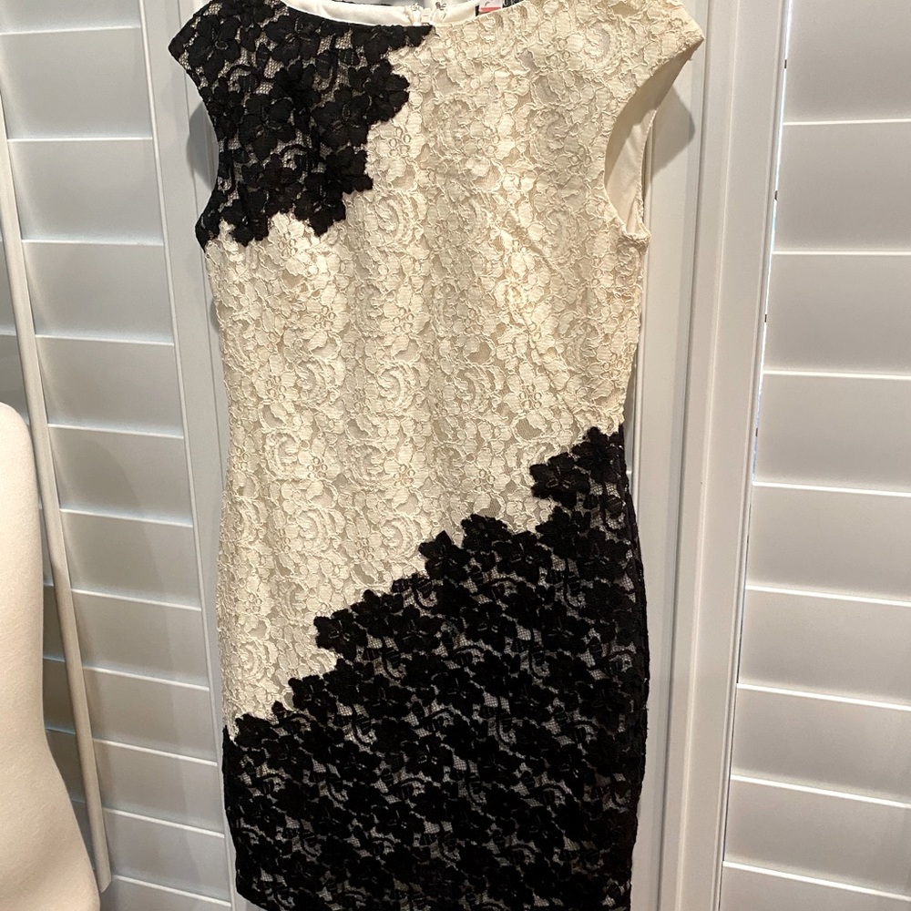 Black and Cream Lace Cocktail Dress